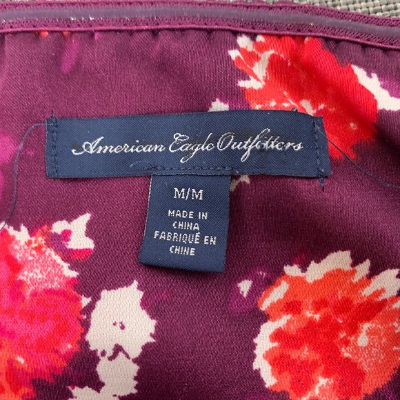 American Eagle Sleeveless Bustier Top Cute Floral Peplum Purple Red Pink Medium - Picture 6 of 9